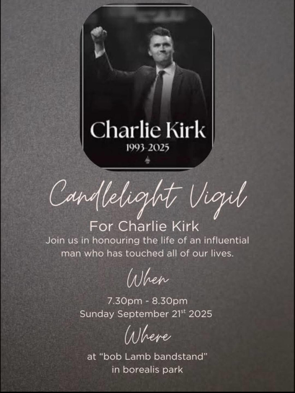 Vigil | September 21 | Fort McMurray | Candlelight vigil for Charlie Kirk
